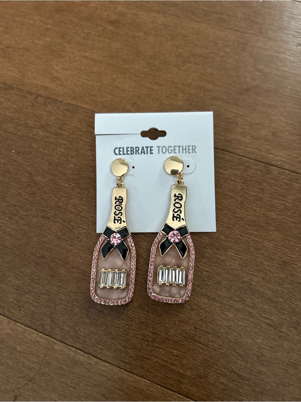 Celebrate Together Rose Bottle Drop Earrings in Pink and Gold Champagne